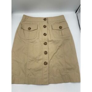 Banana Republic Petite Button Front Utility Khaki Skirt Pockets made Turkey‎